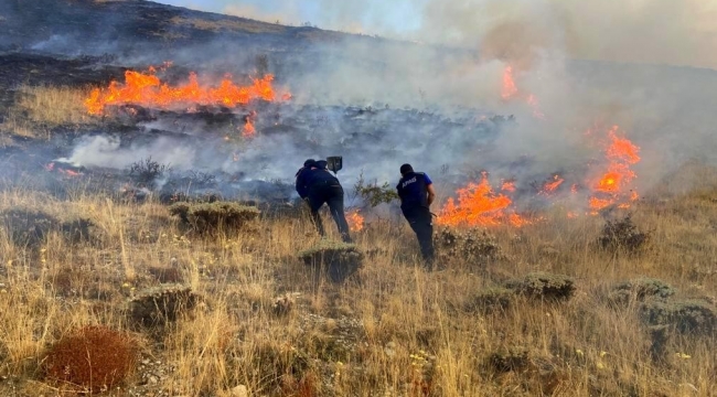 Yangında 45 dekarlık alandaki kuru otlar kül oldu