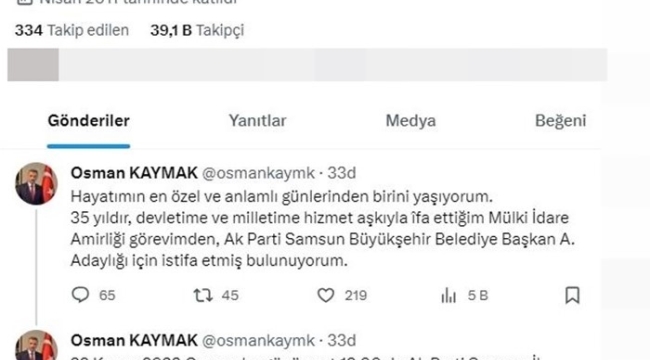 Vali Kaymak adaylık için istifa etti