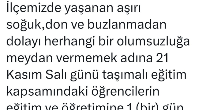 Yedisu'da taşımalı eğitime 1 gün ara verildi