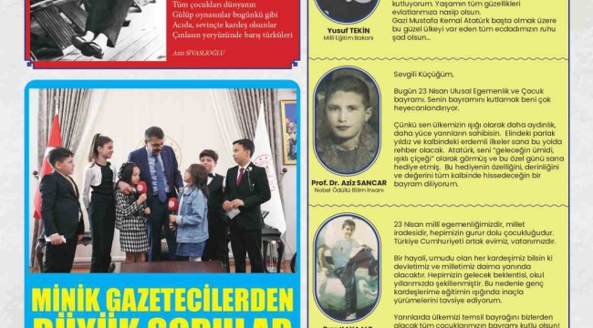 MEB tarafından çocuklar için 23 Nisan'a özel hazırlanan "Gazete Çocuk'" yayımlandı