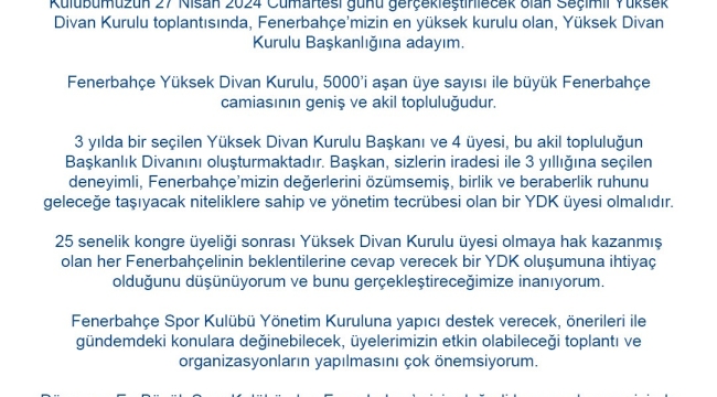 Sevil Becan, Fenerbahçe Yüksek Divan Kurulu Başkanlığı'na aday olduğunu duyurdu