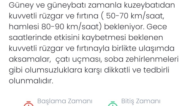 Denizli'ye kuvvetli rüzgar ve fırtına uyarısı