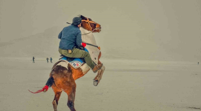 Çıldır Gölü'nde atlı kızak turistlerin ilgi odağı oluyor