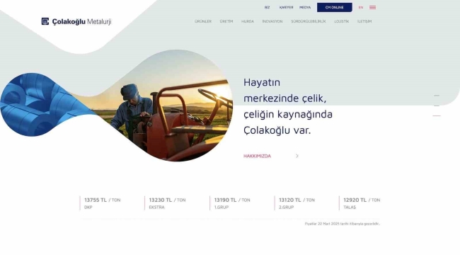 Çolakoğlu Metalurji'nin yeni web sitesine uluslararası ödül