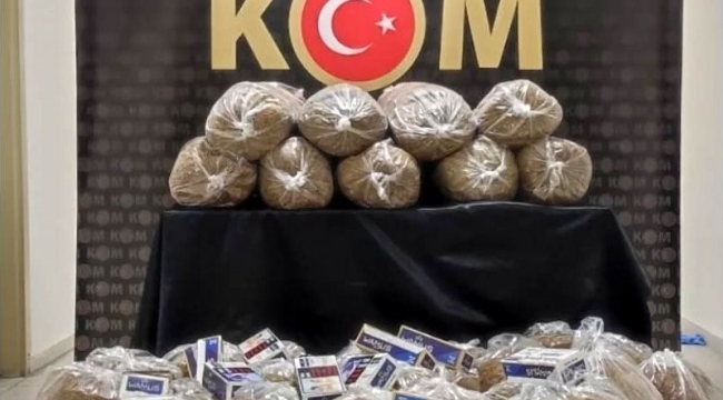Bayburt'ta 180 kilo tütün, 8400 adet makaron ele geçirildi