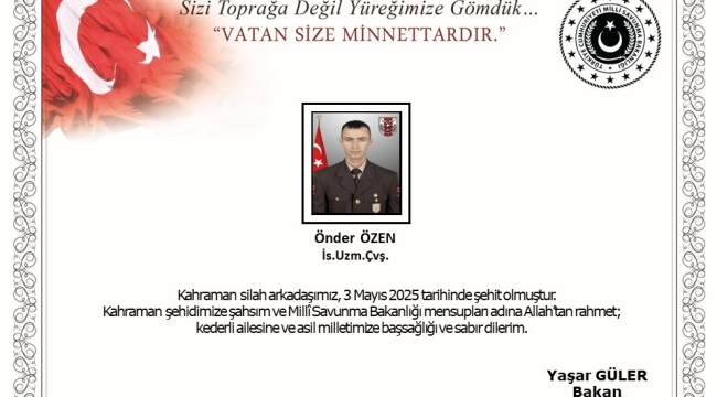 Irak'ın kuzeyinde Pençe Operasyon bölgesinde mayına basarak yaralanan asker şehit oldu