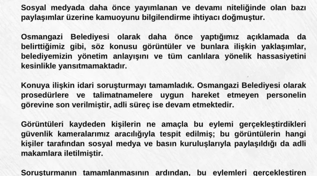 Osmangazi Belediyesi'nden barınakta yaşananlarla ilgili açıklama
